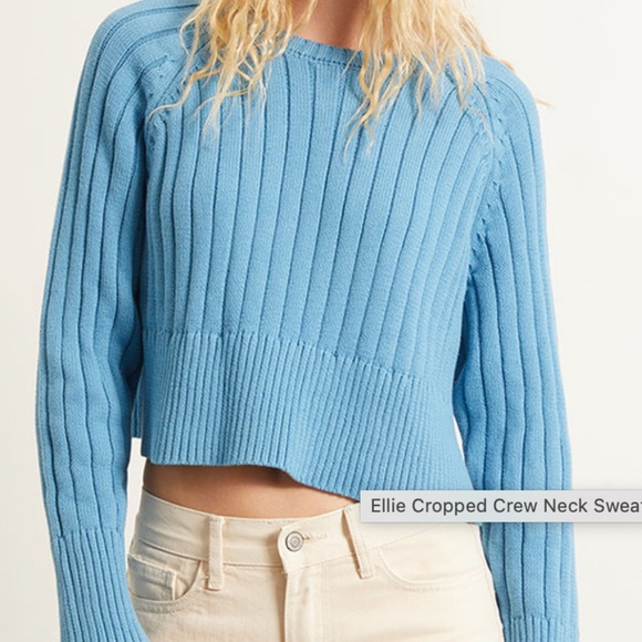 Cropped Crew Neck Sweater by LA Hearts ✨ Blue, Ribbed Fabric, Long Sleeve - Picture 11 of 11